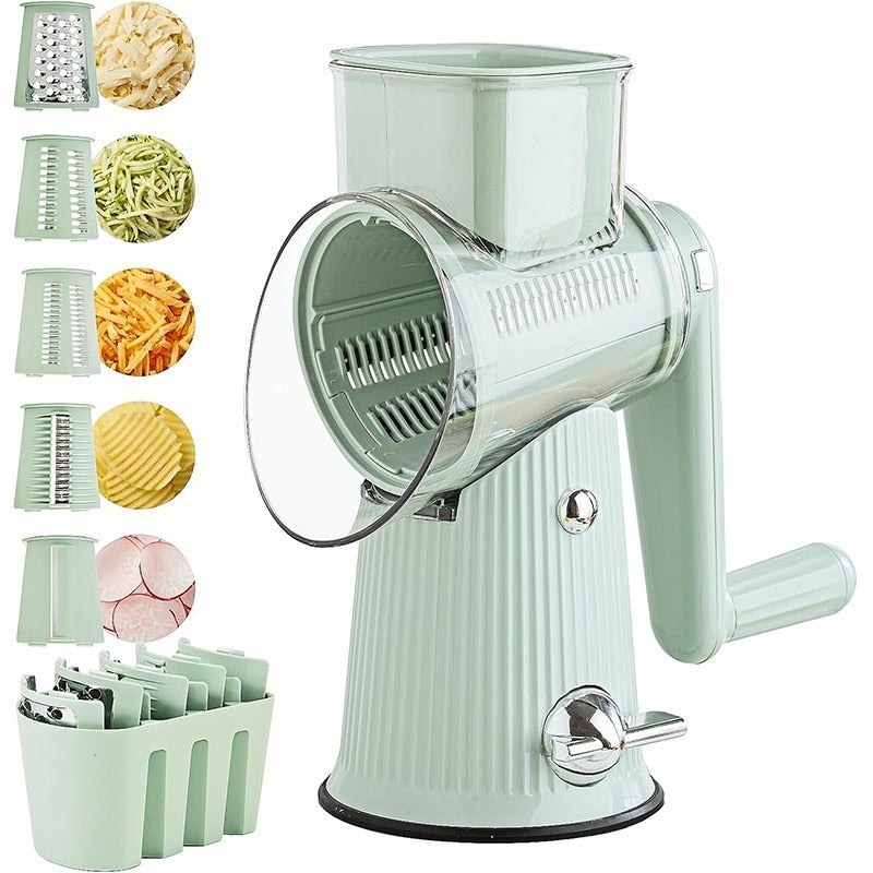 Gratino rotary grater with its five interchangeable stainless steel drums