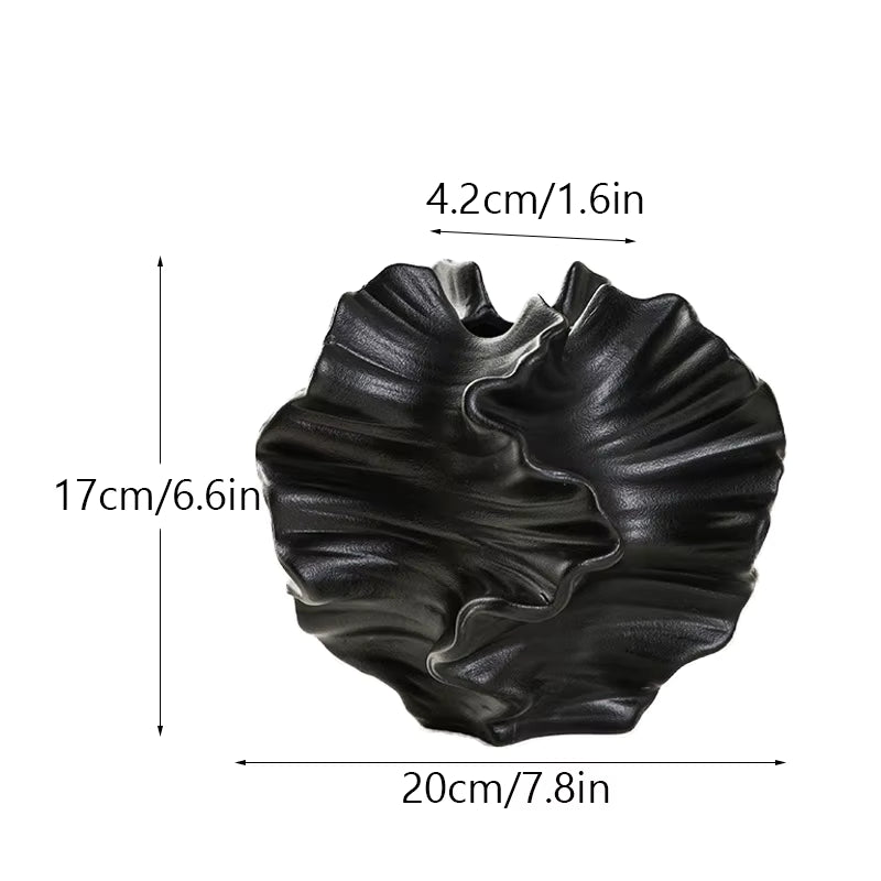 Coralis - Ruffled Coral Ceramic Vase — Black / Large