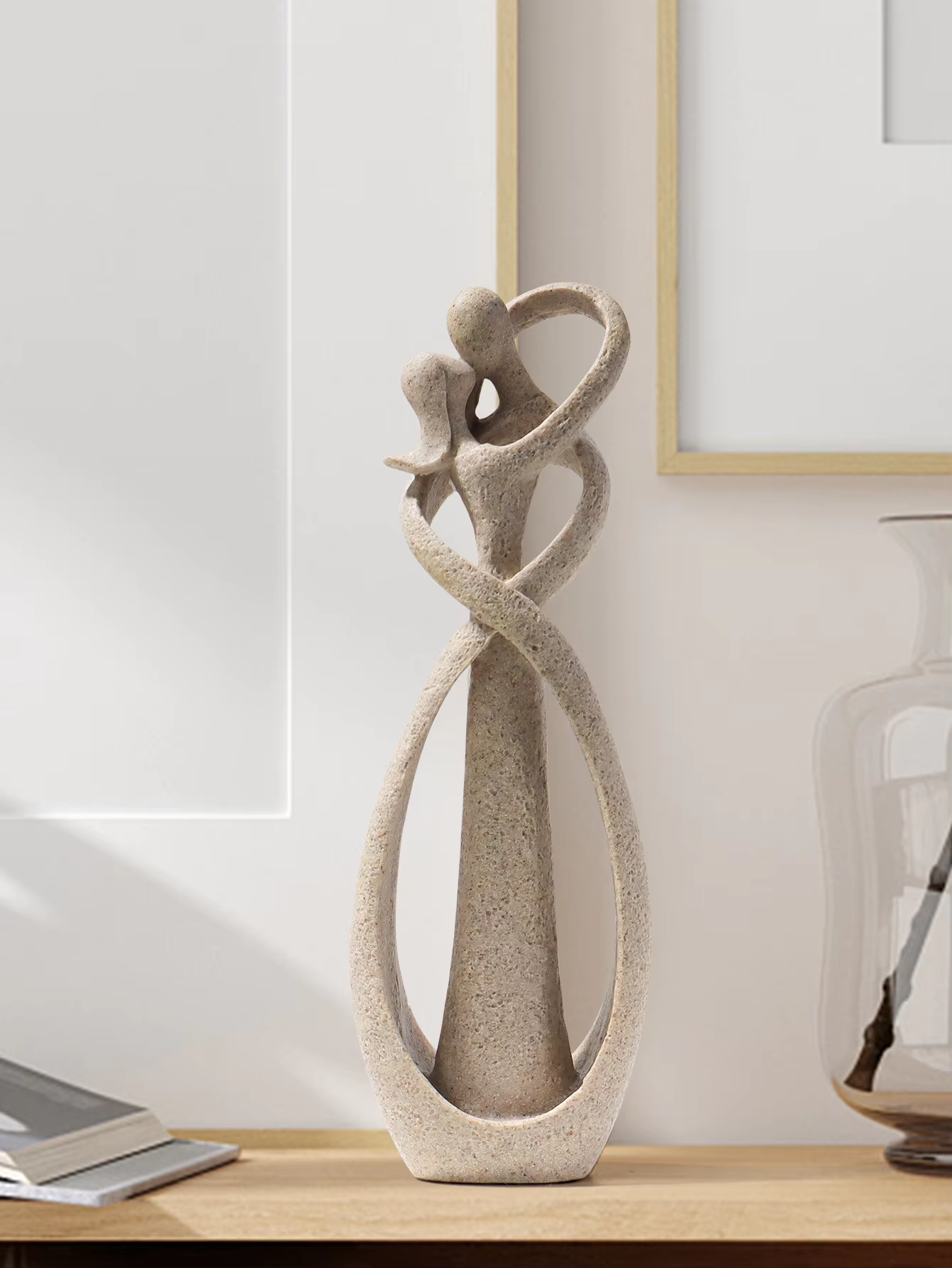 Embrava abstract embracing couple sculpture - sandstone
