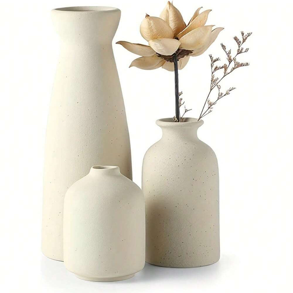 Terrina matte ceramic vases, set of 3 - beige
