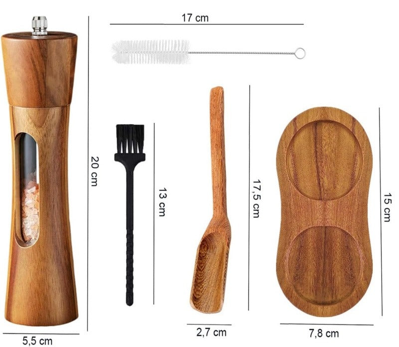 Dimensions of the Saltora mill: 20 cm tall, 5.5 cm across