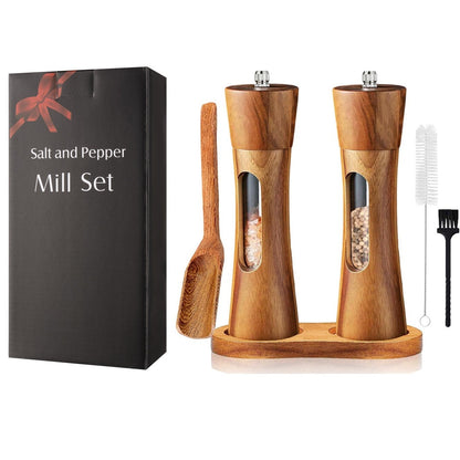 Saltora set of two mills with acacia stand, spoon and brush