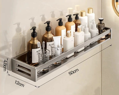 Dusora shelf, 50 cm, holding bottles on a bathroom wall