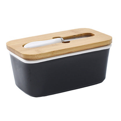 Kremora ceramic butter dish in black with bamboo lid and knife