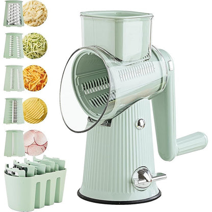 Gratino rotary grater with its five interchangeable stainless steel drums