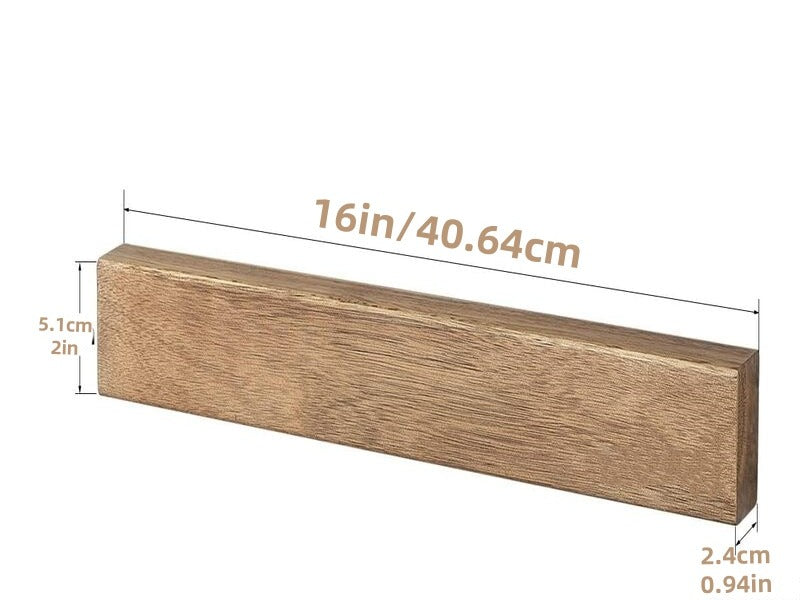 Dimensions of the Bladora acacia knife holder: 40.6 by 5.1 by 2.4 cm