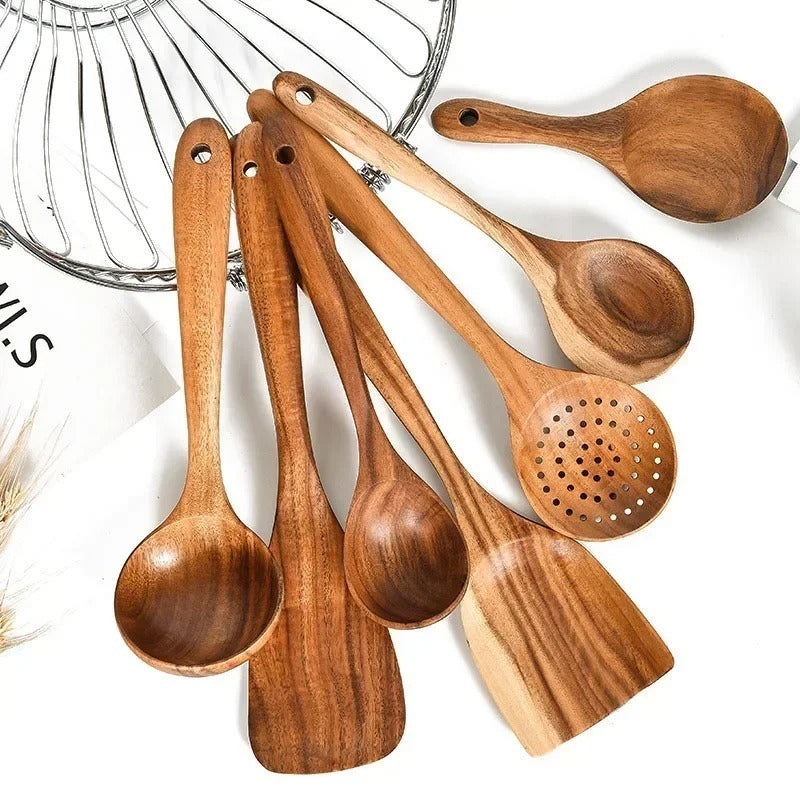 Teakoro seven-piece teak kitchen utensil set