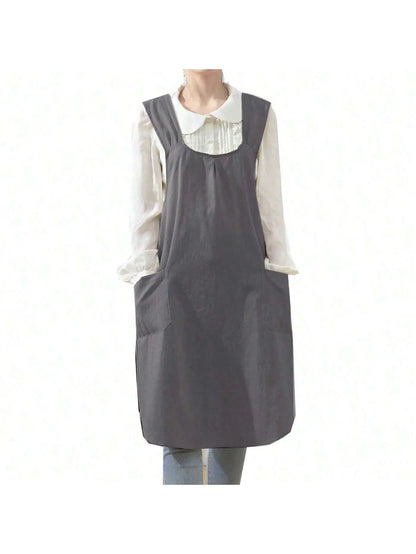 Linora - Cross-Back Cotton Linen Apron — Charcoal