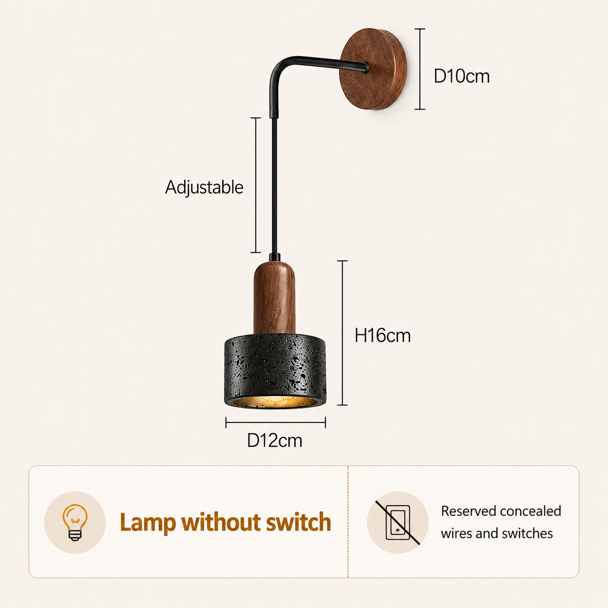 Arvella - Wabi-Sabi Wooden Travertine Wall Lamp