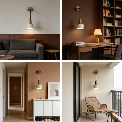 Arvella - Wabi-Sabi Wooden Travertine Wall Lamp