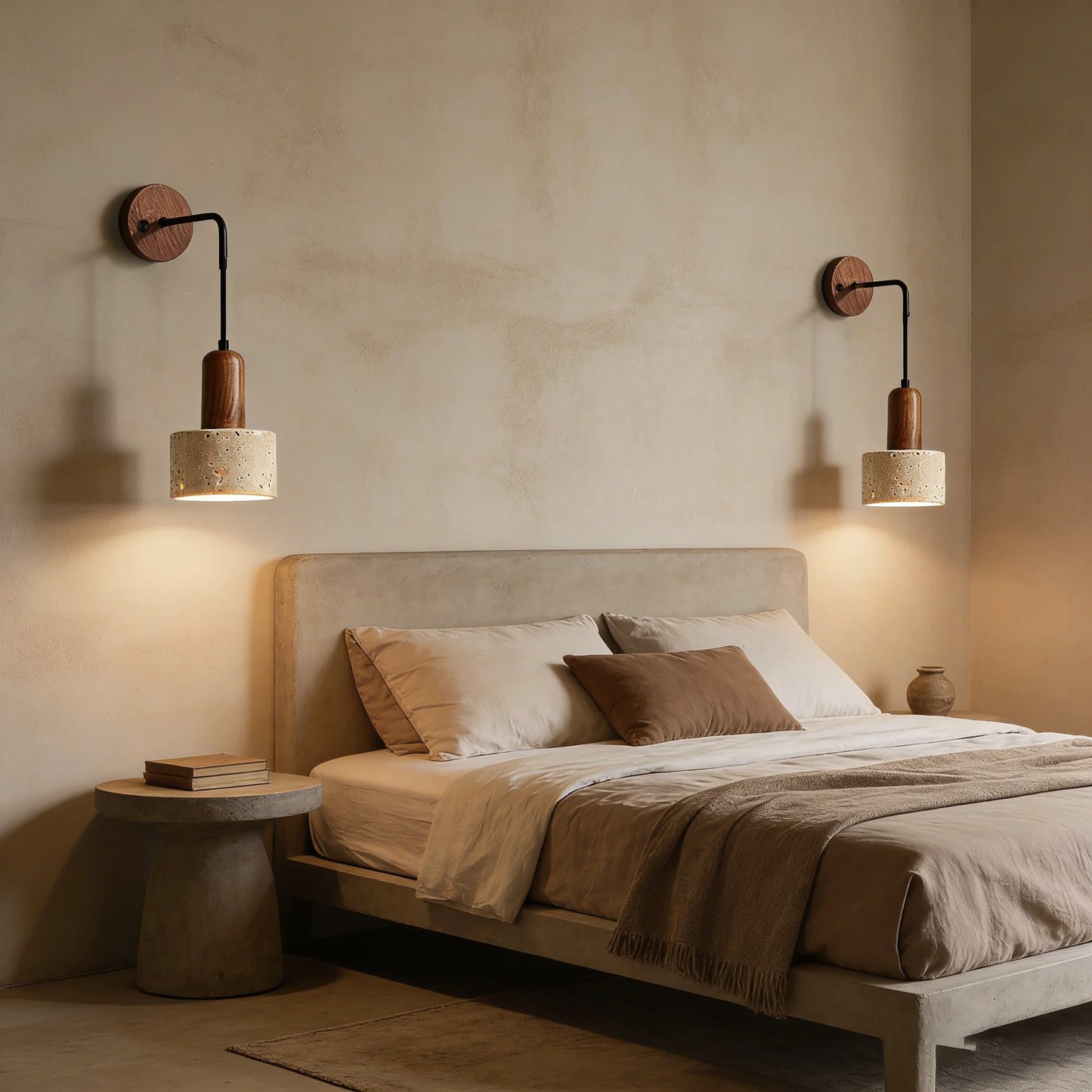 Arvella - Wabi-Sabi Wooden Travertine Wall Lamp