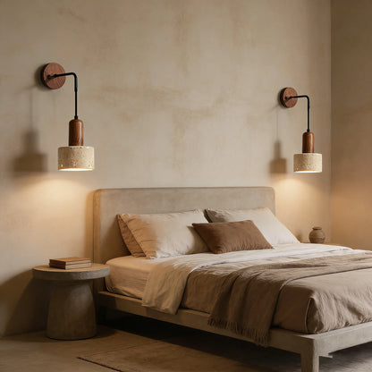 Arvella - Wabi-Sabi Wooden Travertine Wall Lamp