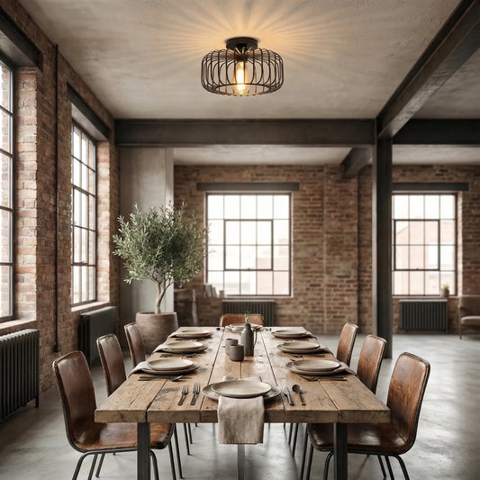 Cagelyn - Industrial Birdcage Flush Ceiling Light