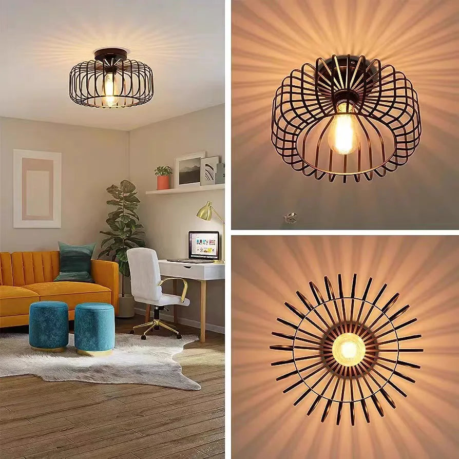 Cagelyn - Industrial Birdcage Flush Ceiling Light