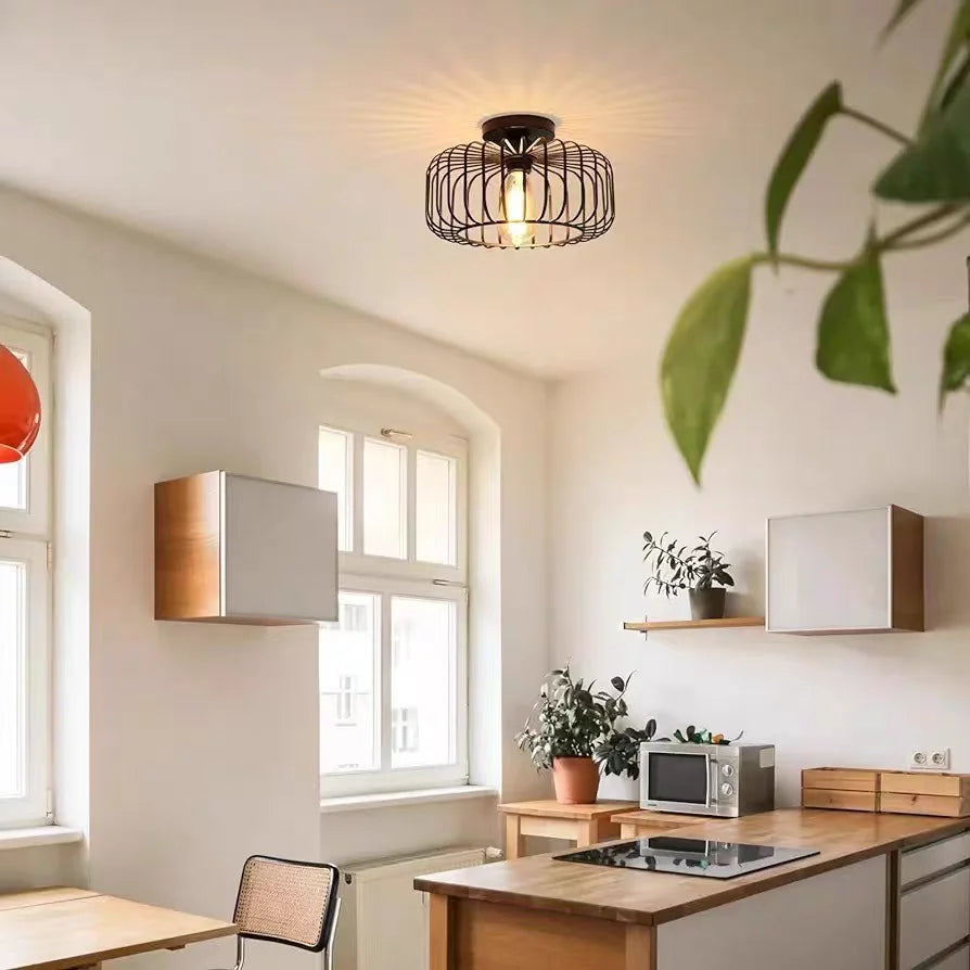 Cagelyn - Industrial Birdcage Flush Ceiling Light
