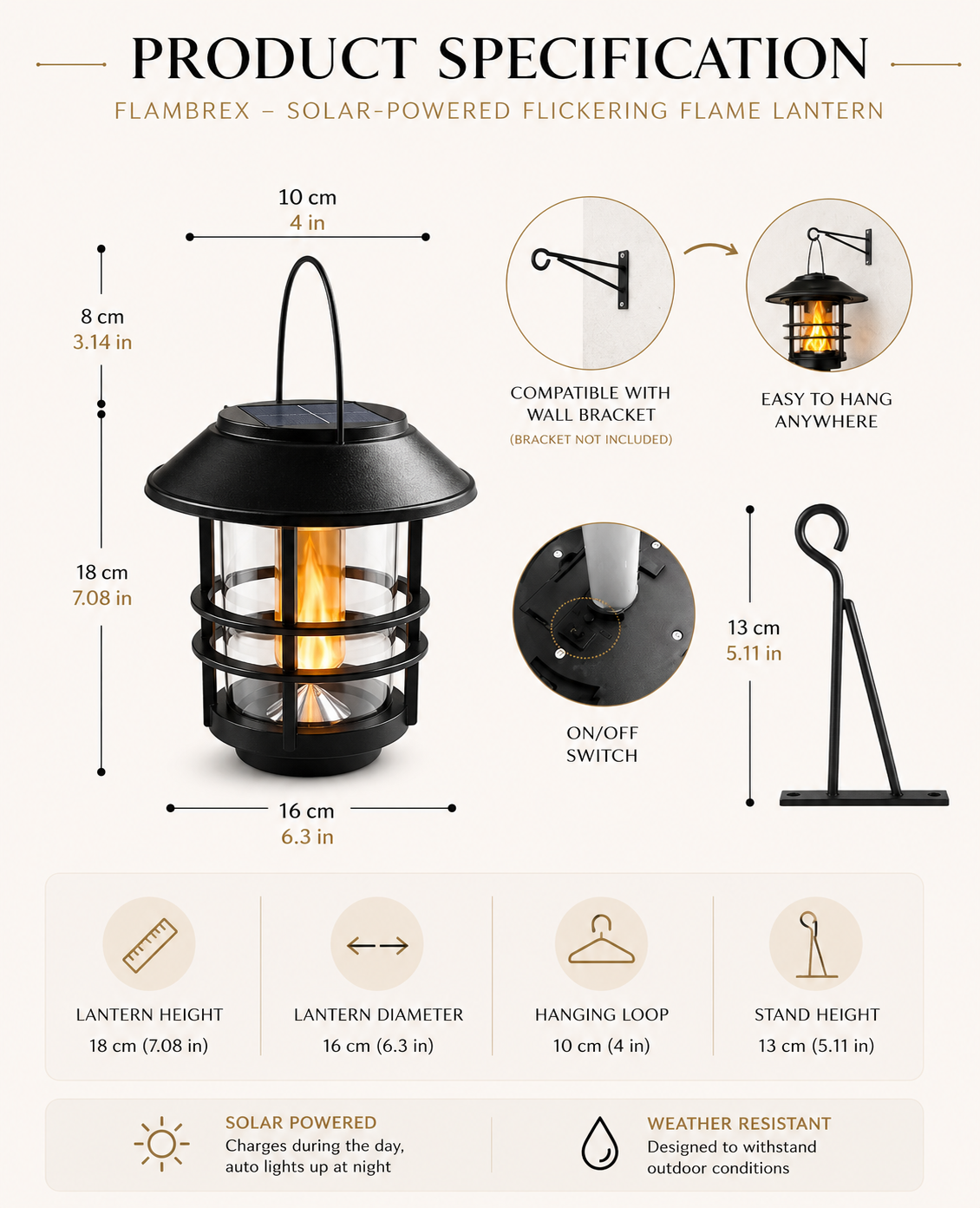 Flambrex - Solar-Powered Flickering Flame Lantern