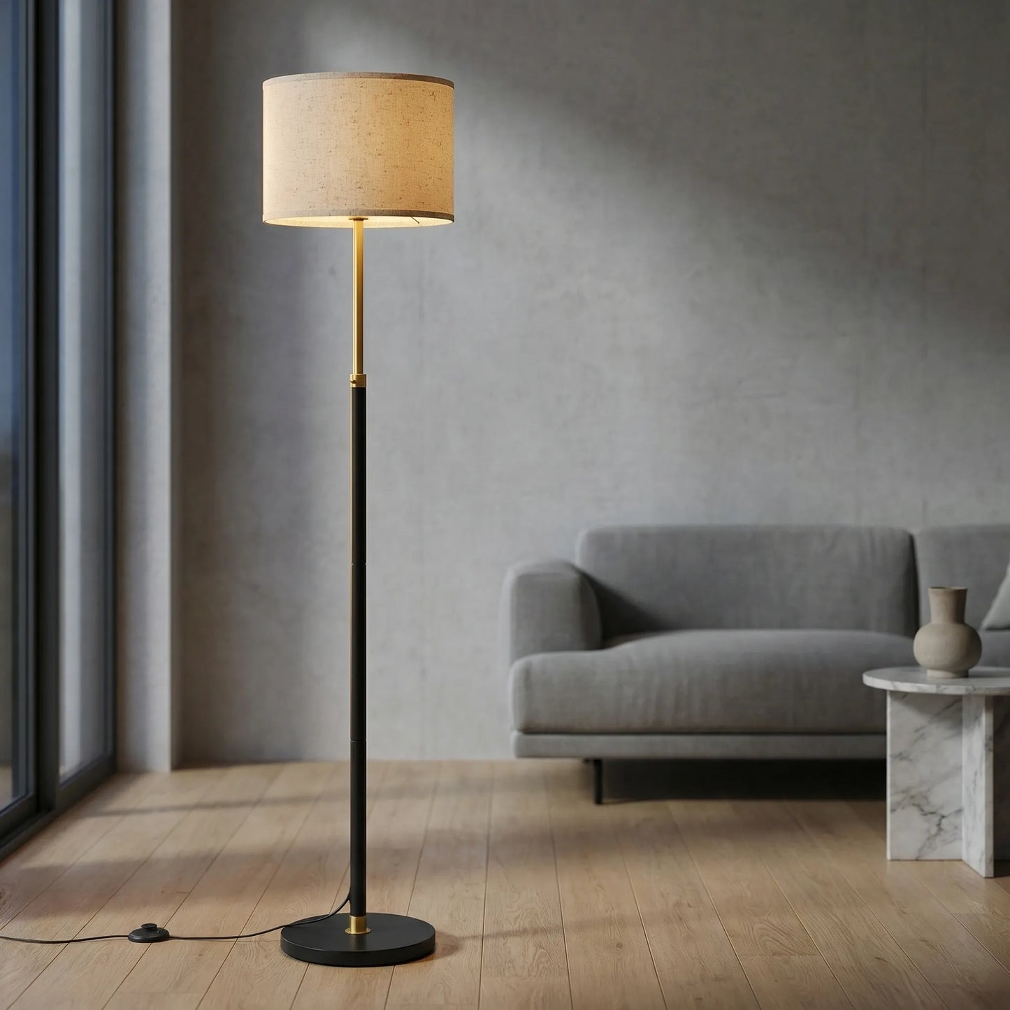 Halvorn - Height-Adjustable Fabric Shade Floor Lamp