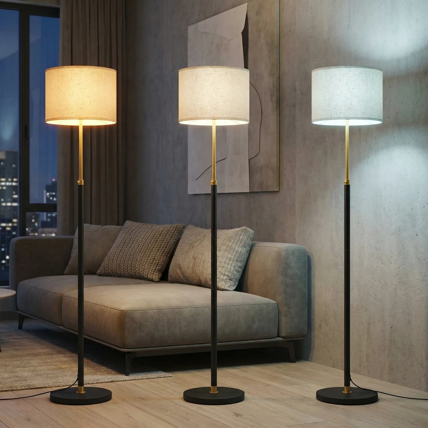 Halvorn - Height-Adjustable Fabric Shade Floor Lamp