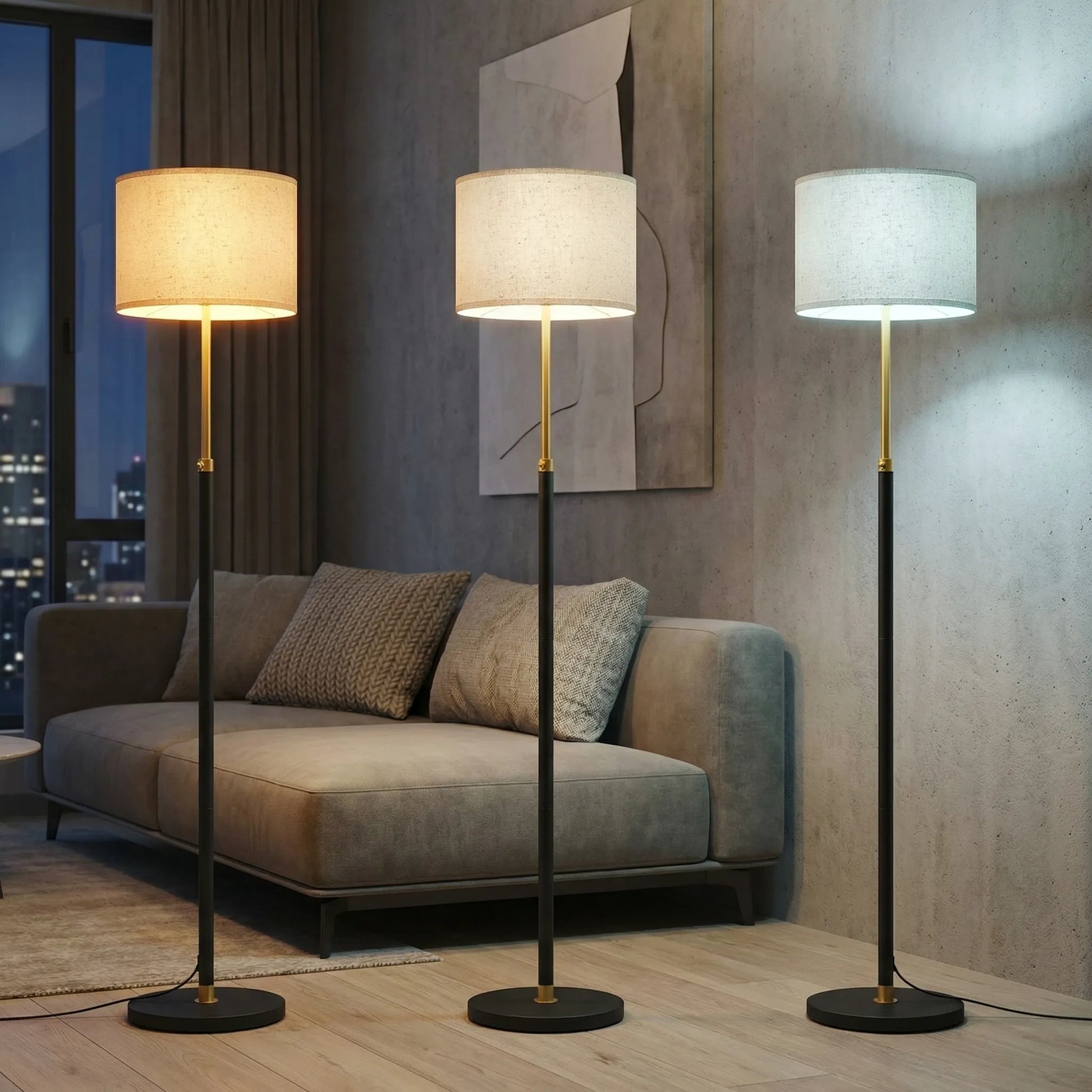 Halvorn - Height-Adjustable Fabric Shade Floor Lamp