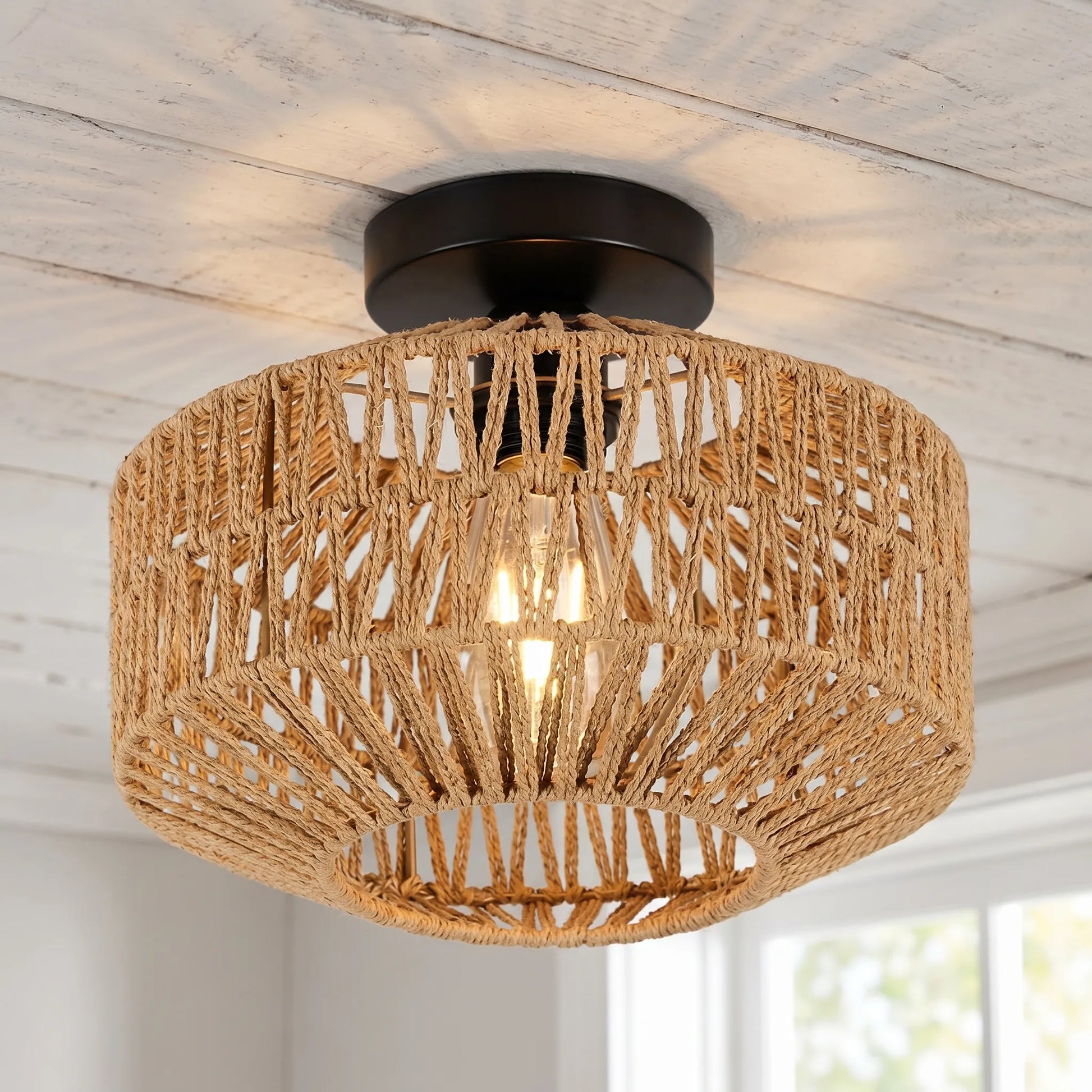 Lumara - Woven Natural Flush Mount Light