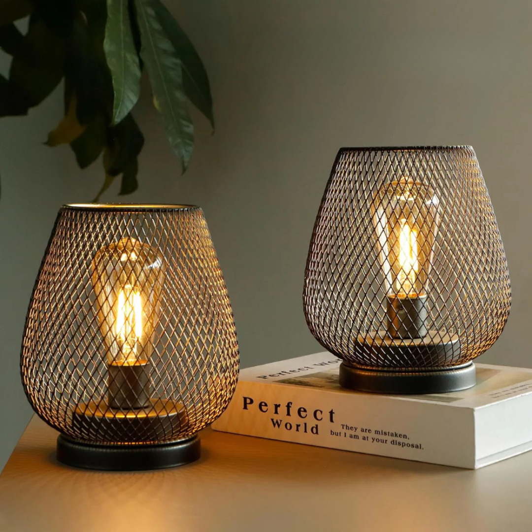 Lumwyn - Battery-Powered Mesh Lantern Table Lamp