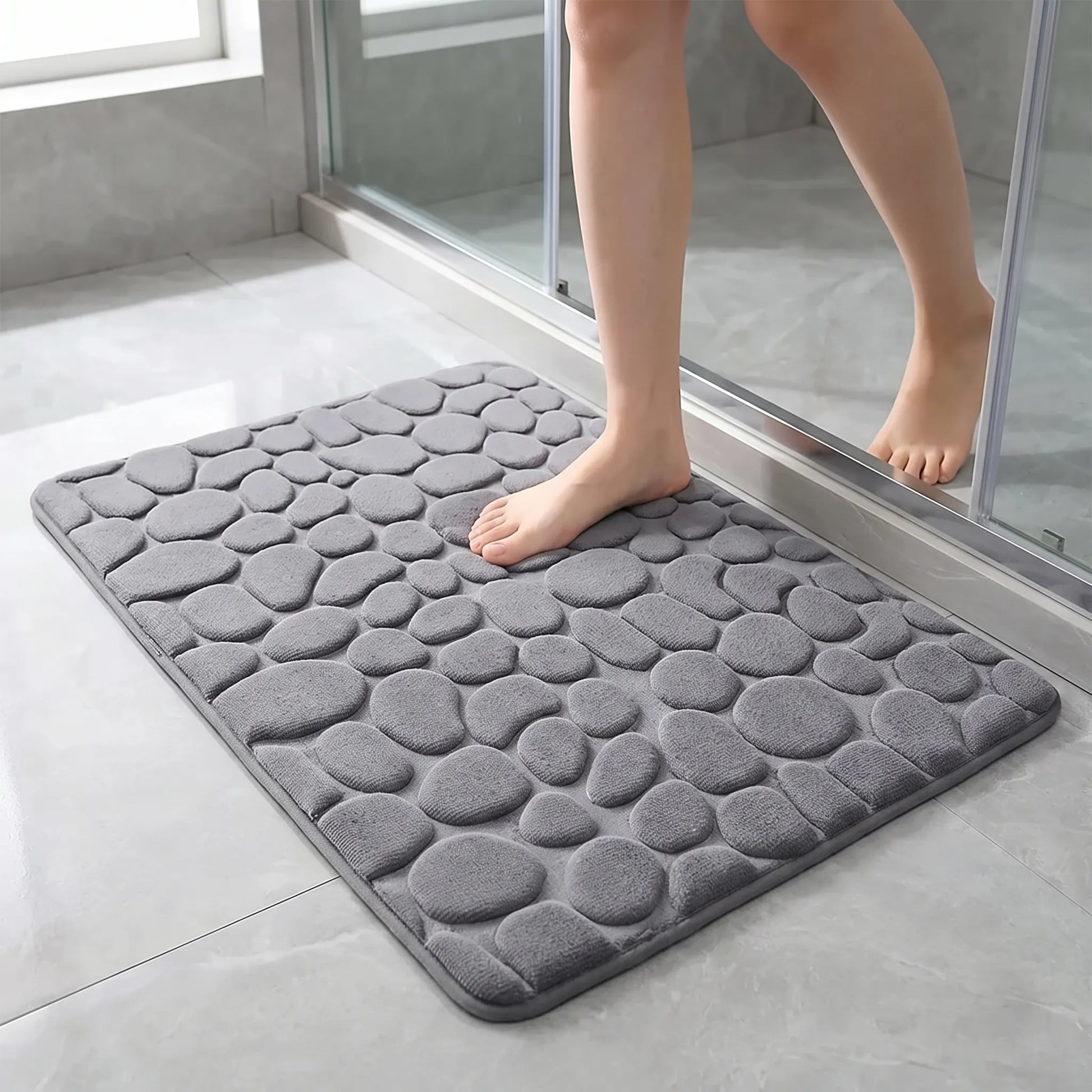 Pebblia - Modern 3D Cobblestone Patterned Bathroom Floor Mat