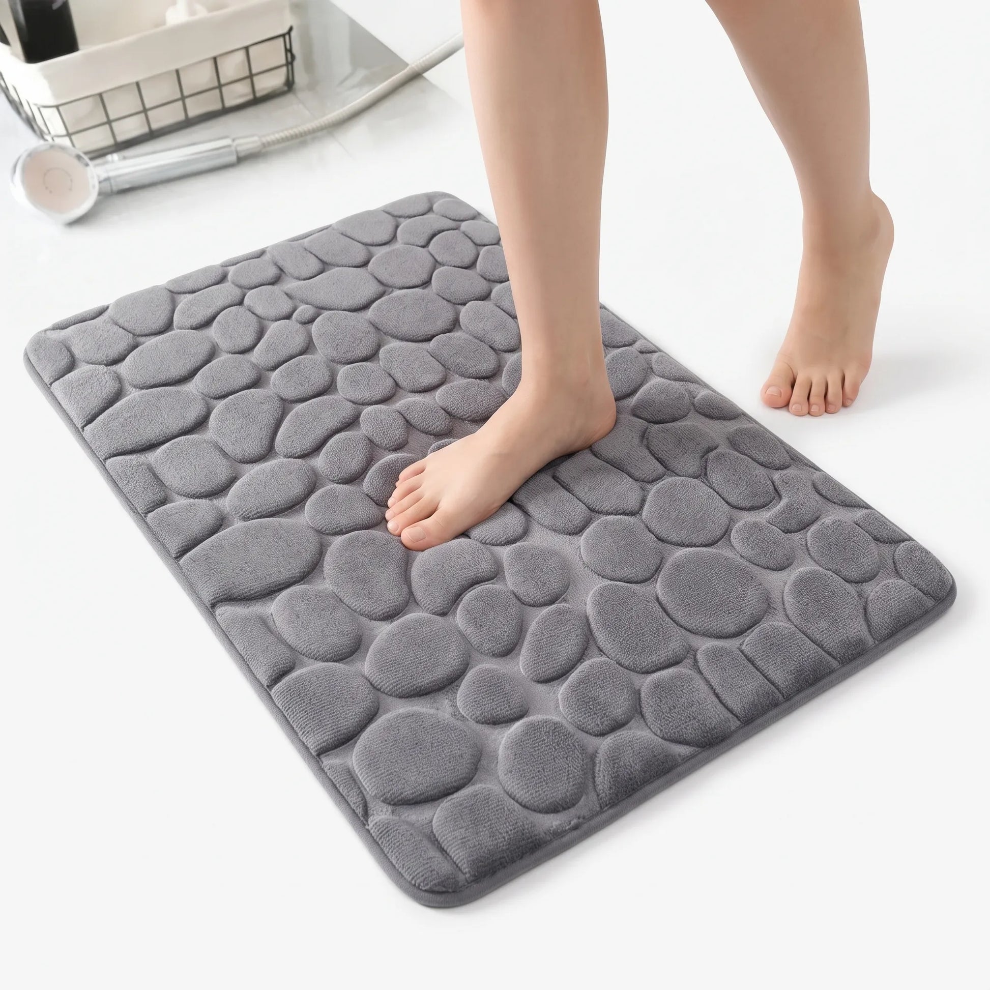 Pebblia - Modern 3D Cobblestone Patterned Bathroom Floor Mat