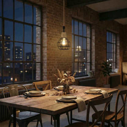 Ropewick - 3-Light Industrial Cage Pendant Lamp