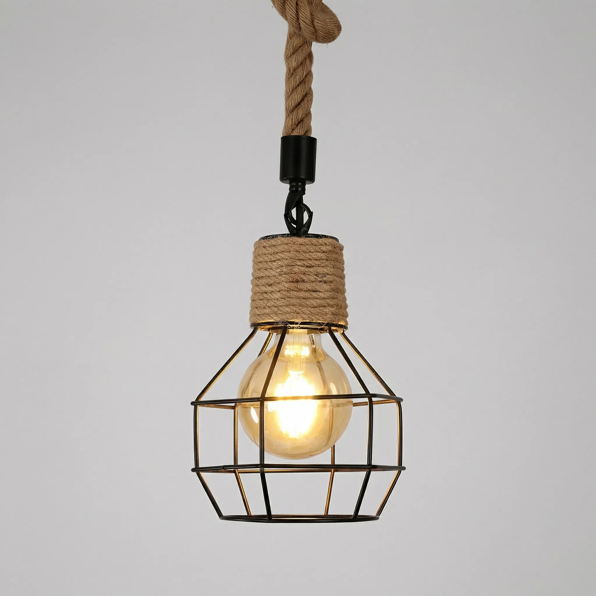Ropewick - 3-Light Industrial Cage Pendant Lamp