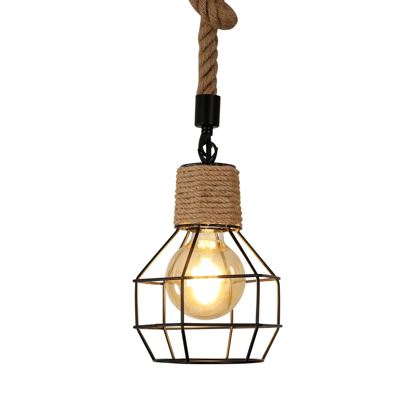 Ropewick - 3-Light Industrial Cage Pendant Lamp