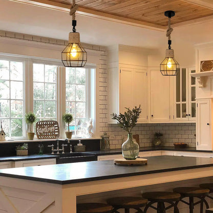 Ropewick - 3-Light Industrial Cage Pendant Lamp