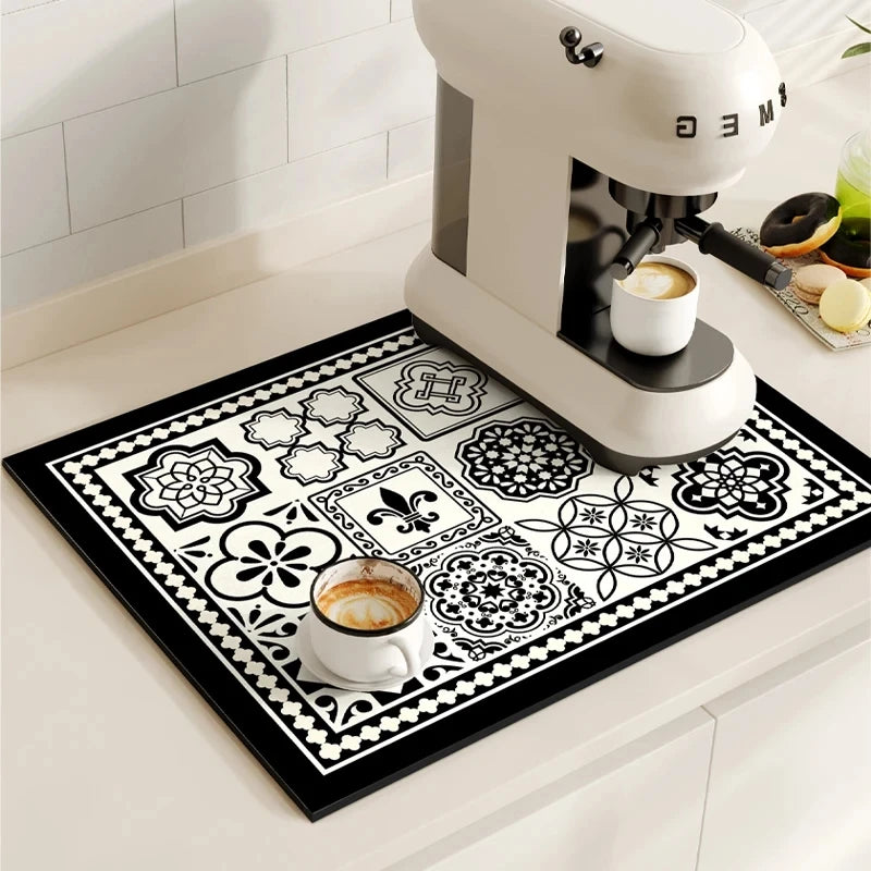 Azulejo - Patterned Coffee and Dish Drying Mat — Tile V