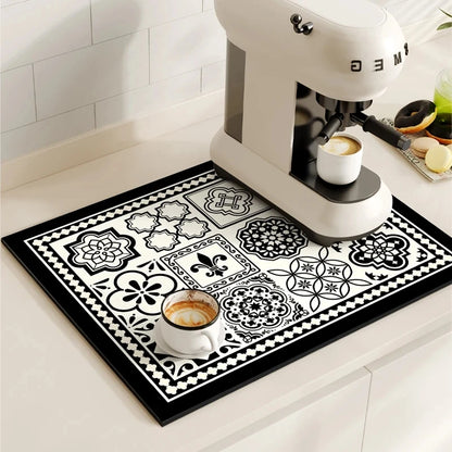Azulejo - Patterned Coffee and Dish Drying Mat — Tile V