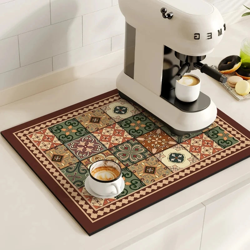 Azulejo - Patterned Coffee and Dish Drying Mat — Tile IV
