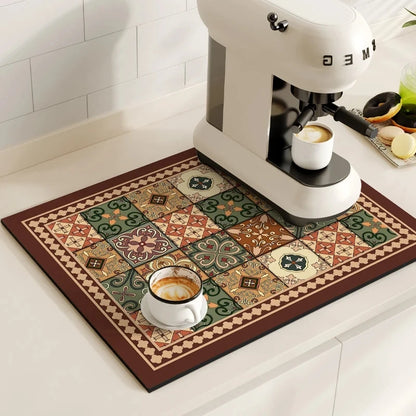 Azulejo - Patterned Coffee and Dish Drying Mat — Tile IV