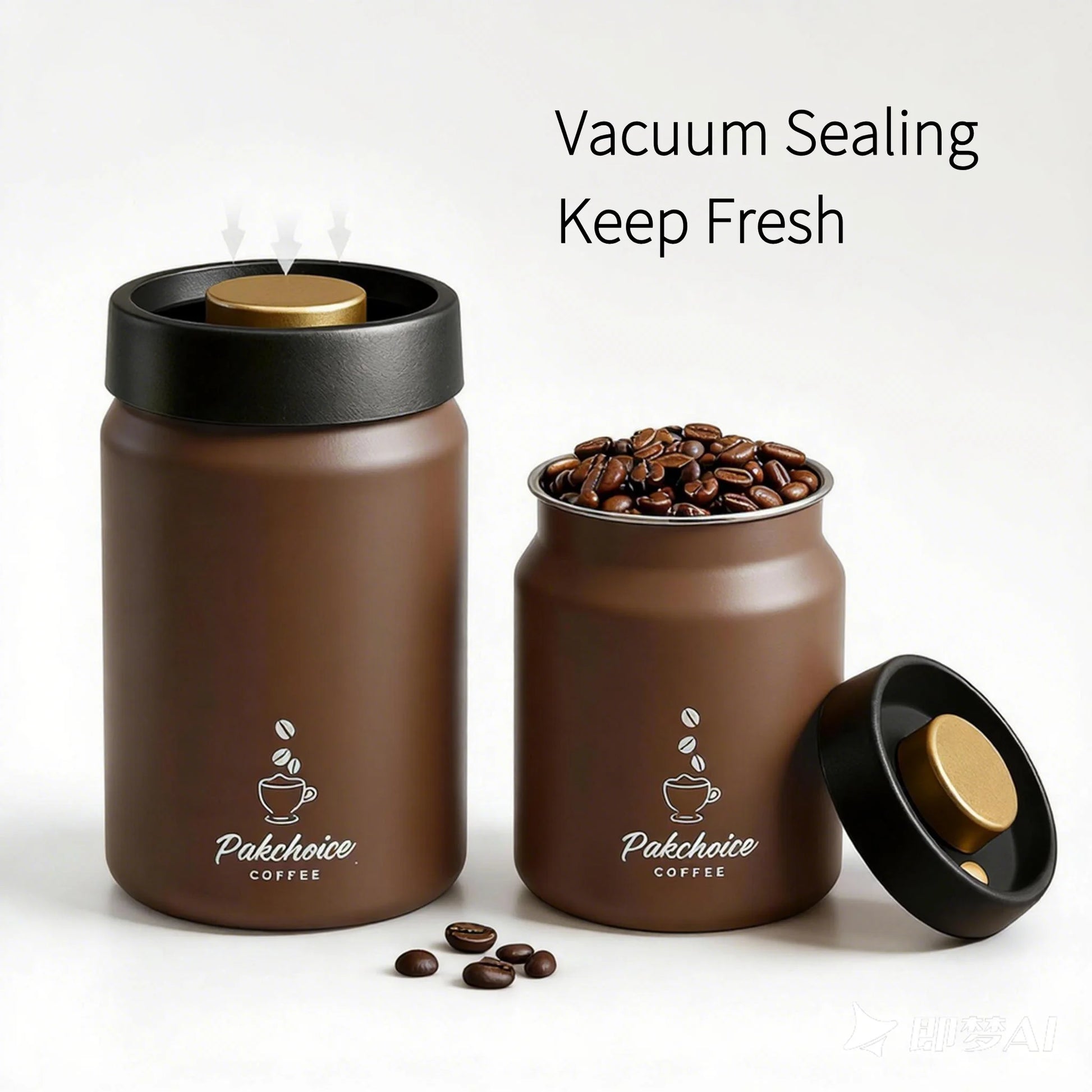 Vacura canisters in coffee brown with beans