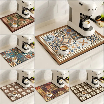 Azulejo - Patterned Coffee and Dish Drying Mat