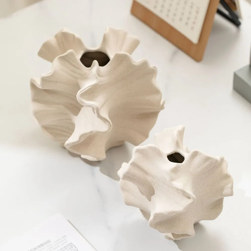 Coralis - Ruffled Coral Ceramic Vase