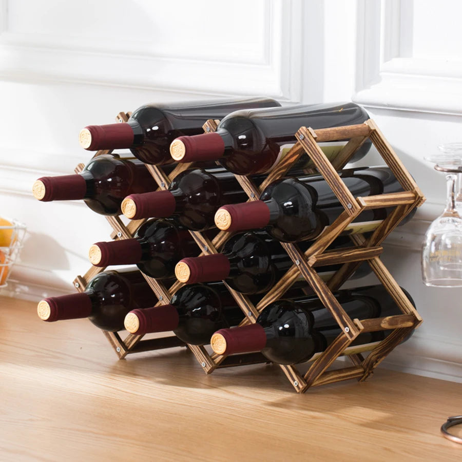 Vinora - Foldable Wooden Wine Rack for 10 Bottles