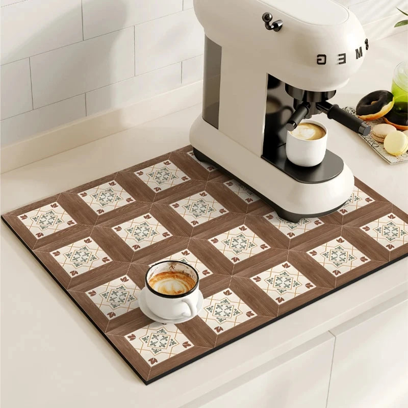 Azulejo - Patterned Coffee and Dish Drying Mat — Tile II