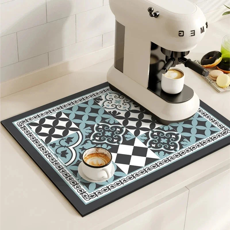 Azulejo - Patterned Coffee and Dish Drying Mat