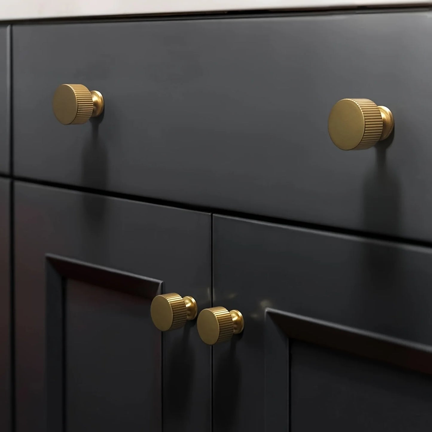 Fluvia - Ribbed Brass Cabinet Knobs, Set of 4