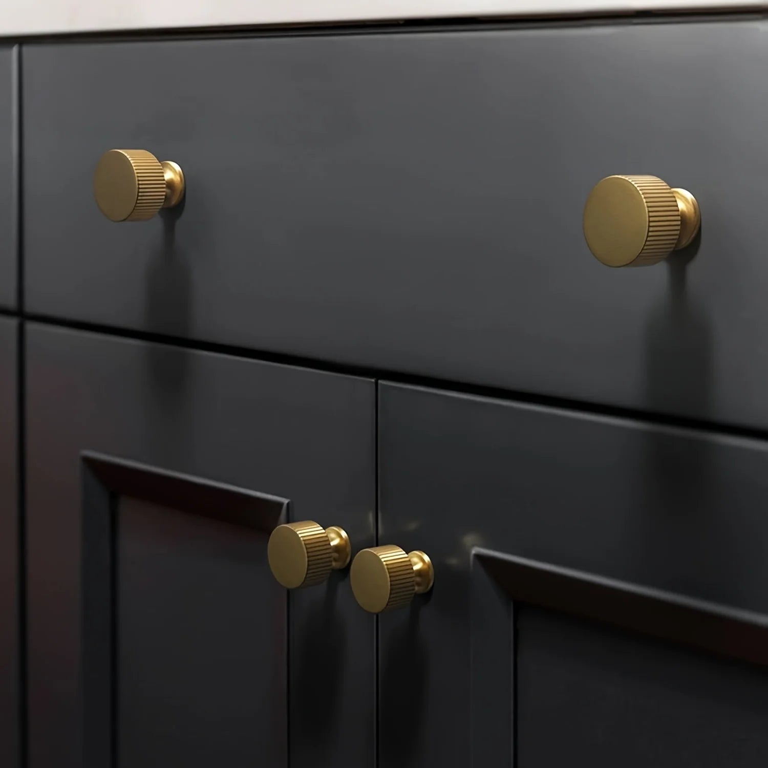 Fluvia - Ribbed Brass Cabinet Knobs, Set of 4