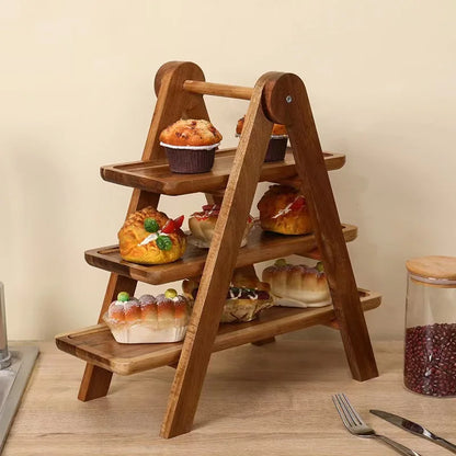 Acacia three-tier serving stand with muffins and pastries
