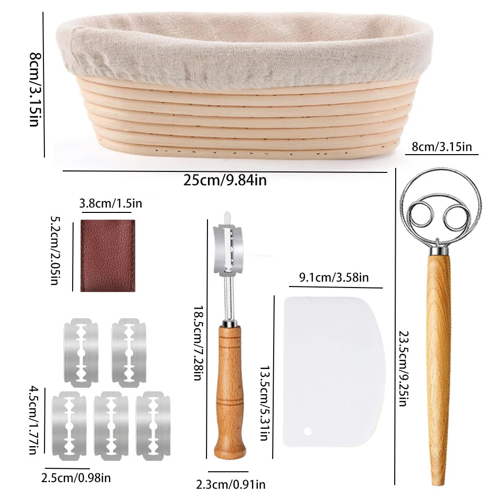 Dimensions of each item in the sourdough baking kit