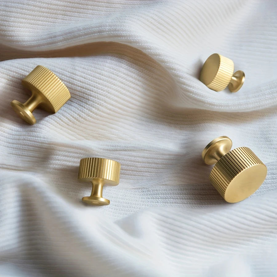 Fluvia - Ribbed Brass Cabinet Knobs, Set of 4