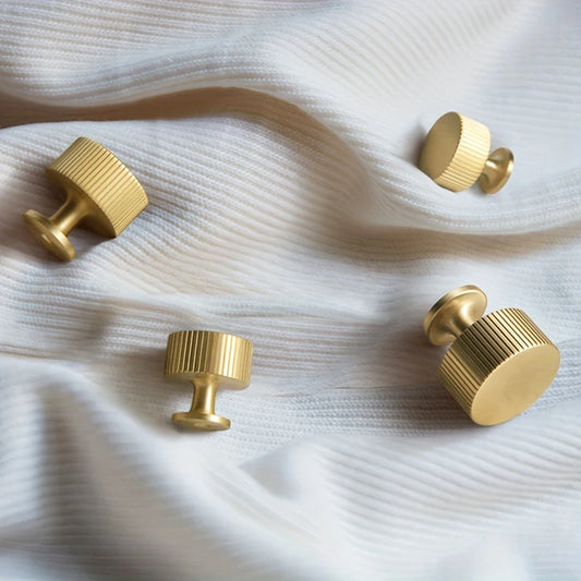 Fluvia - Ribbed Brass Cabinet Knobs, Set of 4