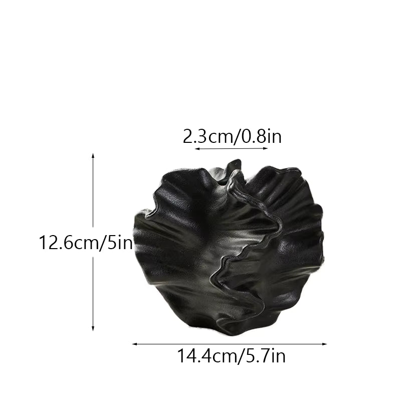 Coralis - Ruffled Coral Ceramic Vase — Black / Small