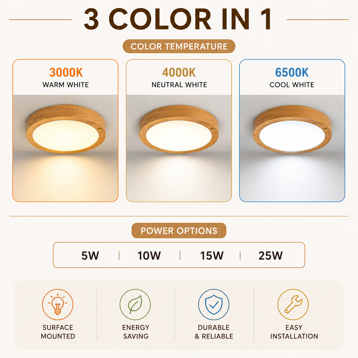 Soliant - Natural Wood Surface Mounted Ceiling Spotlight