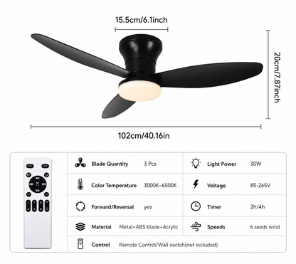 Spindrift - Flush Mount Ceiling Fan Light - Remote - 6 Speeds